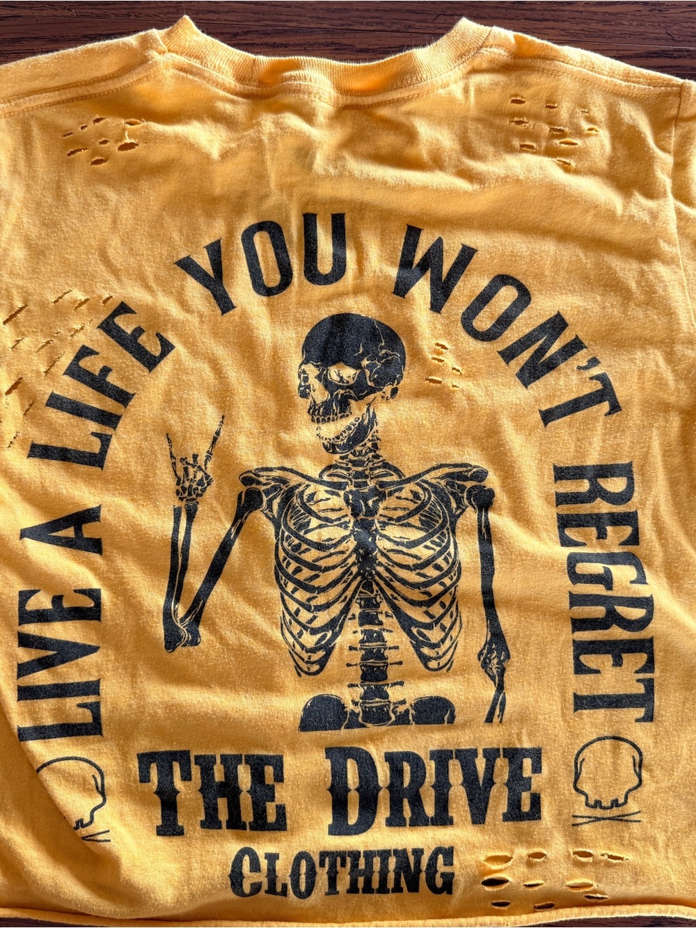 The Drive Clothing Women's Yellow Distressed Graphic Crop Top